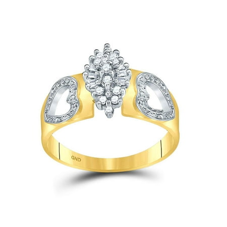- 10kt Yellow Gold Womens Round Diamond Double Heart Cluster Ring 1/8 Cttw