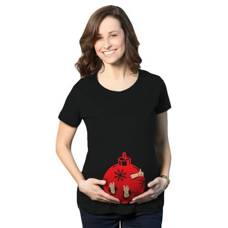 

Maternity Christmas Ornament Baby Pregnancy Annoucement Gender Reveal Cute Top (Black) - XL