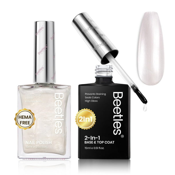Set de esmaltes de uñas Beetles Pearl White con base y capa superior 2 en 1