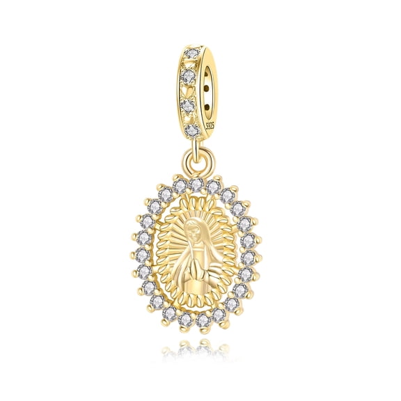 ARVALILS Our Lady of Guadalupe Pendant - 925 Sterling Silver Charm with Cubic Zirconia, Compatible with Bracelets & Necklaces, Religious Gift for Women
