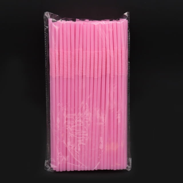 Nvzi Disposable Plastic Flexible Bendable Drinking Straws 100Pcs Straws for Juice Drinks-Pink
