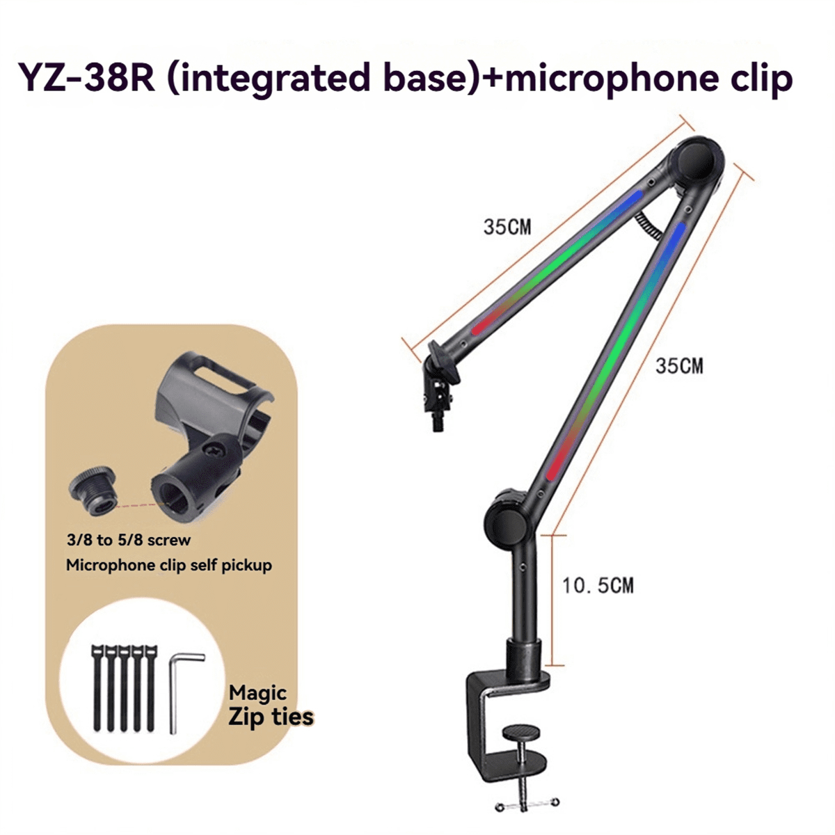 RGB Microphone Arm Stand,Mic Arm with RGB Light,Rotatable Suspension Boom Scissor Stand for Gaming Streaming B
