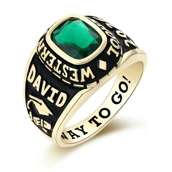 Mementos USA Custom Large Men's Class Rings 10kt Yellow Gold for High School and College