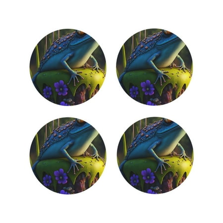 

Tideii Cute Blue Frog for Leather Coasters 4 Pieces Anti-fouling and Anti-scalding Decorative Coasters Suitable for Restaurants Kitchens Coffee Shops-Round Shape