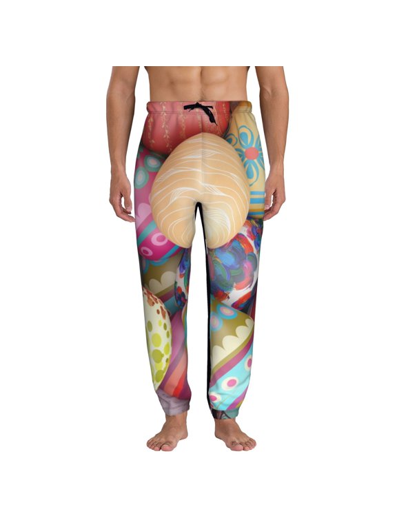Easter Eggs Print Active Tech Joggers for Men, Mens Sweatpants Lounge Pants with Pockets-Medium