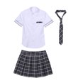 thumbnail image 3 of Disfraz de cosplay para mujeres y niñas, uniforme escolar, camisa de manga corta con falda a cuadros para fiesta de juegos de rol de Halloween y fotografía, 3 of 5