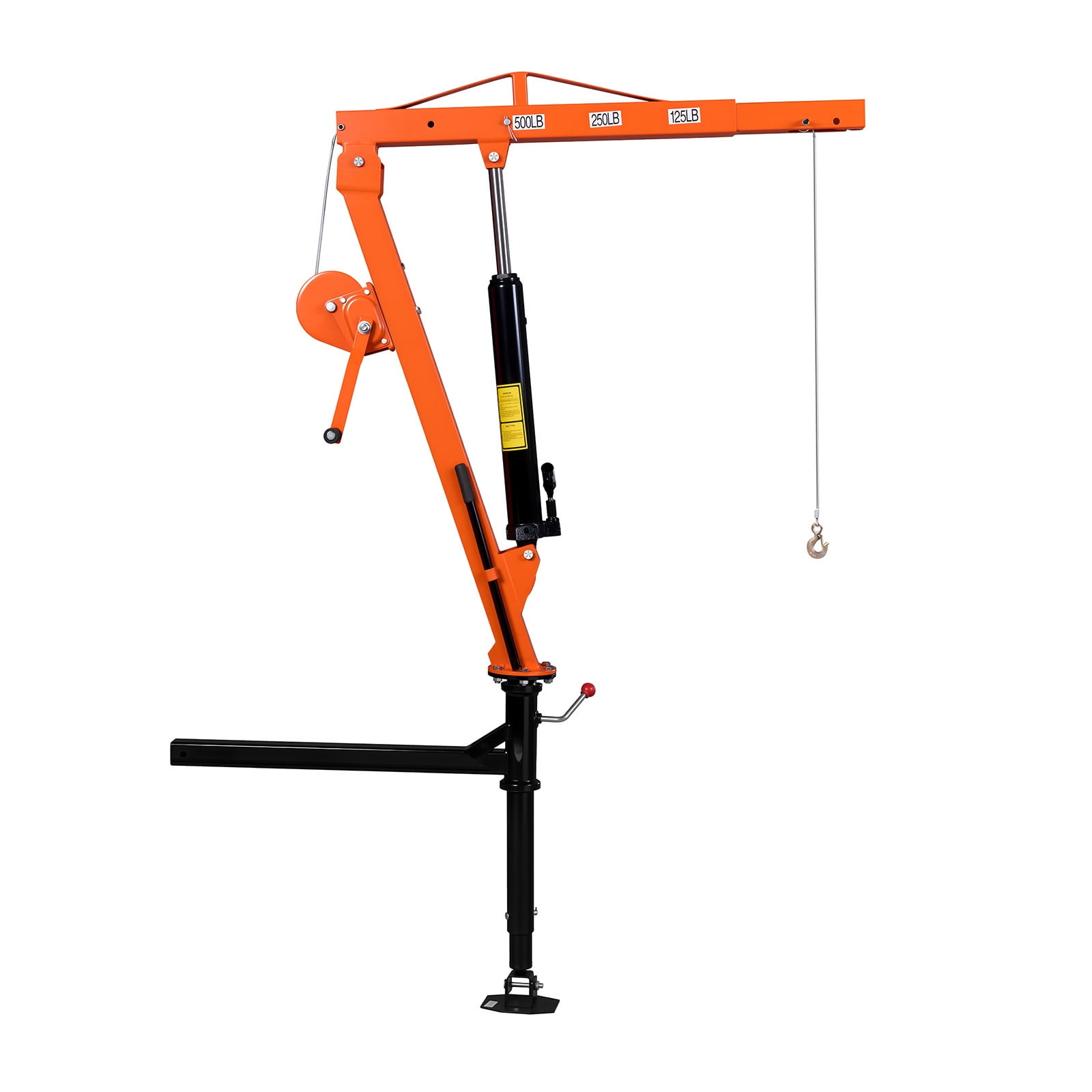 KFFKFF Truck Crane, 500 lbs Capacity, Hitch-Mounted with Manual Winch & Hydraulic Jack, 360° Rotating Telescopic Boom, Foldable Design for Lifting Machinery and Lumber