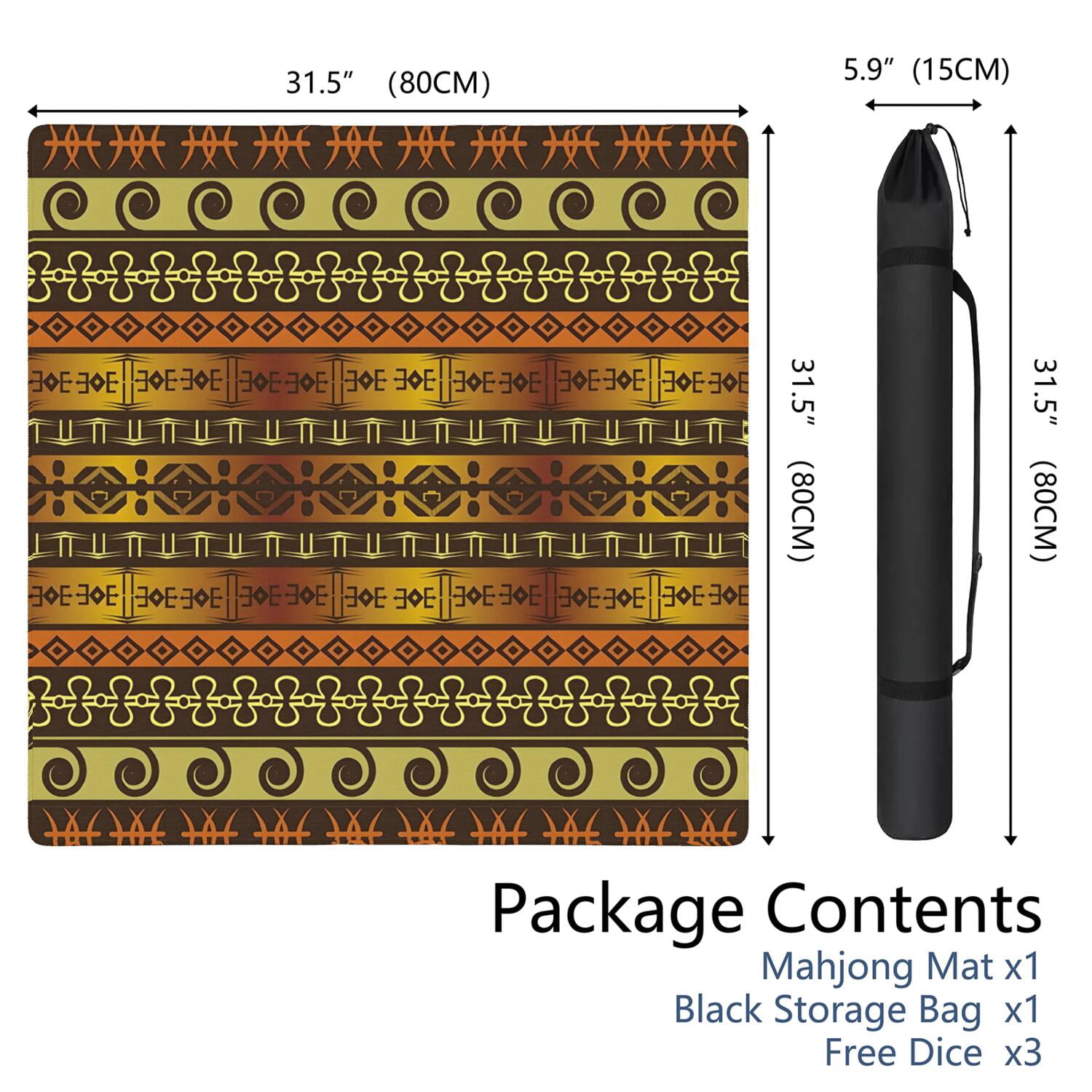 Boho Style Large Non-Slip Playing Surface for Mahjong 31.5x31.5 Inch Rubber Mat with Noise Dampening for Card Games Board Games and Game Room Decor