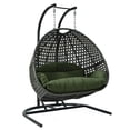 thumbnail image 3 of LeisureMod Modern Charcoal Wicker Double 2-Person Hanging Egg Swing Chair in Dark Green, 3 of 3