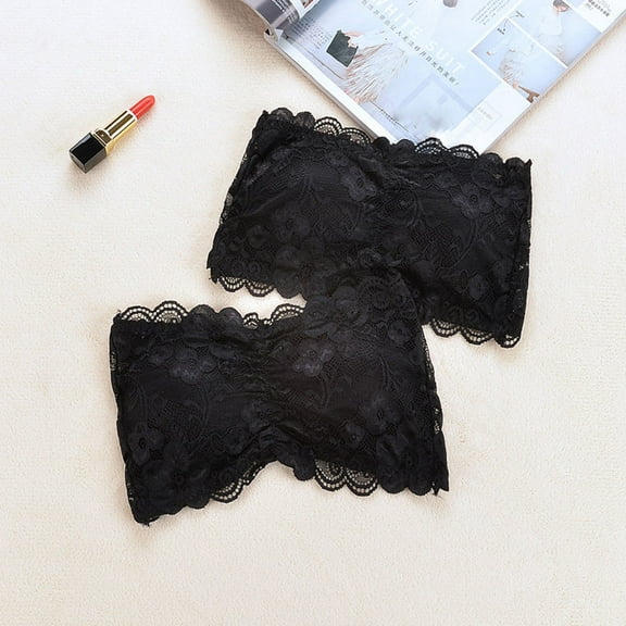 WHAMVOX Black Lace Strapless Bandeau Bra with Falsie for Women Easy to Adjust and Stay in Place All Day