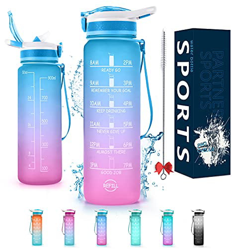 Sports Water Bottle with Time Marker BPA Free & Leak proof Portable H1U5 