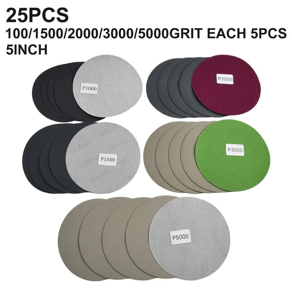 Disc Sandpaper For 5 Inch Polishing Pad Latex Flocking Low Curl No Creases 1000/1500/2000/3000/5000 Grit Dry And Wet