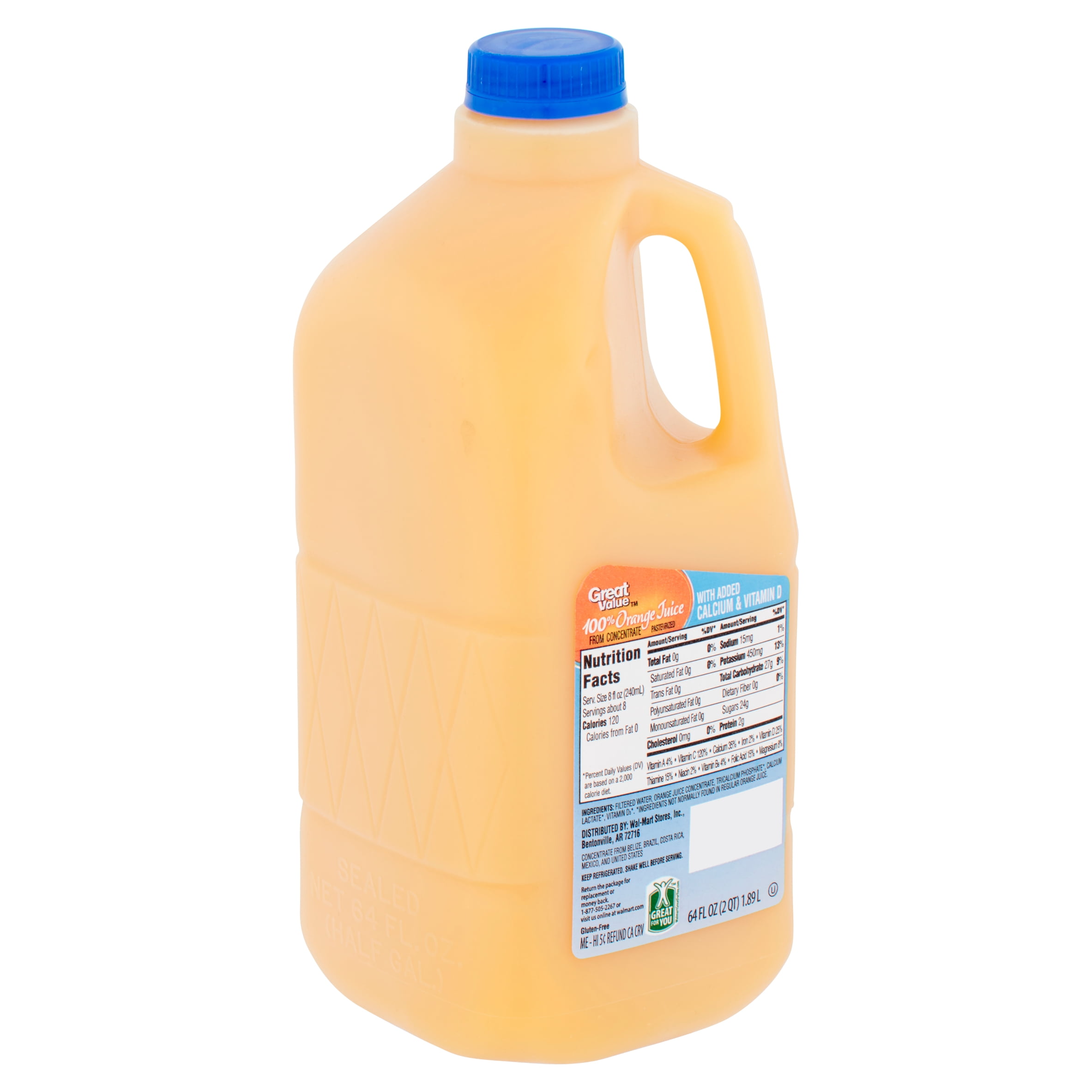 Great Value 100 Orange Juice with added Calcium & Vitamin D, 64 Fl. Oz