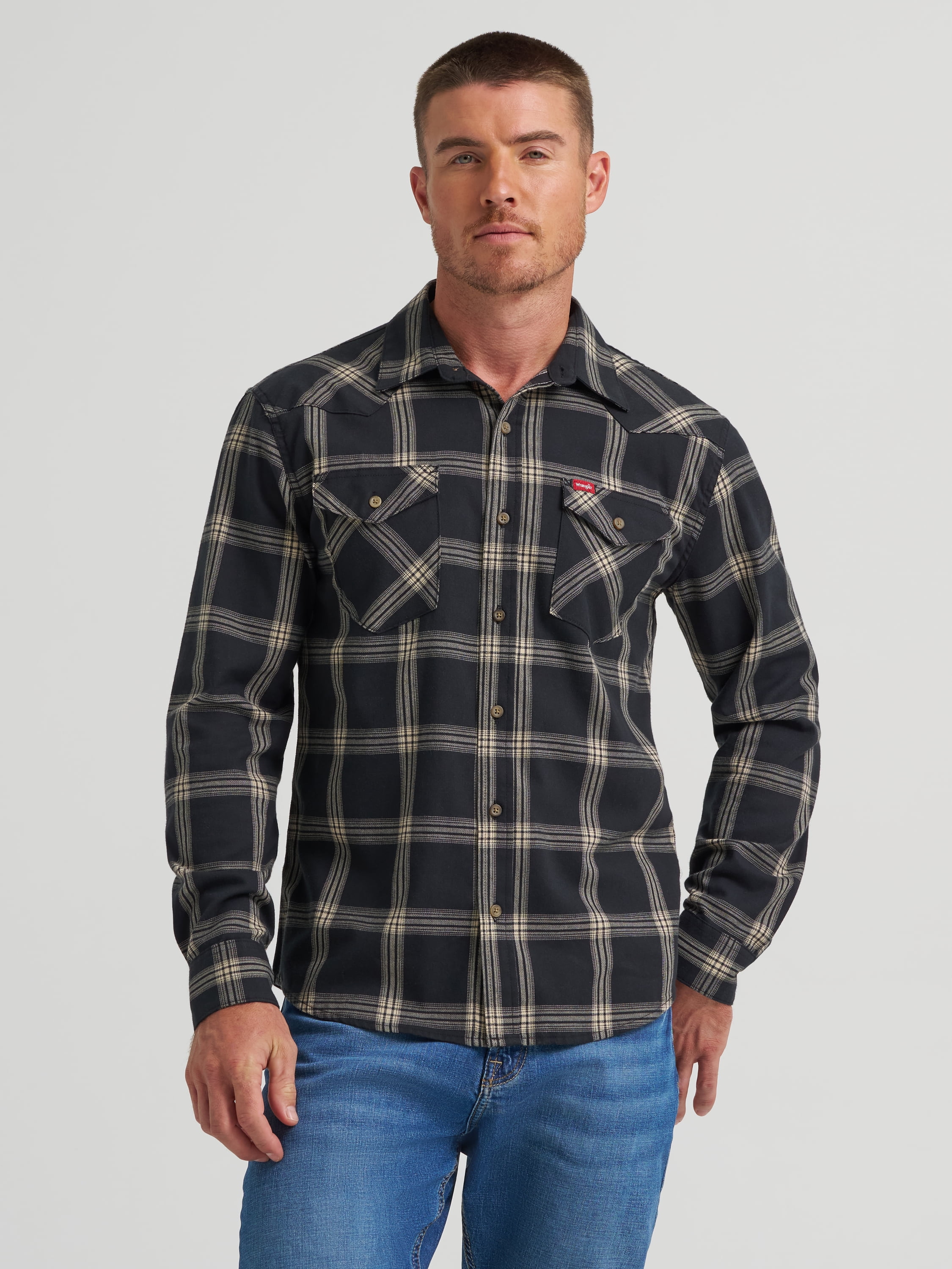 Wrangler® Men's Slim Fit Long Sleeve Woven Twill Shirt with Sunglasses Cleaner, Sizes S-5XL