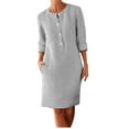 thumbnail image 3 of Umbreon Womens Linen Dresses Long Sleeve Round Neck Midi Dress Button Solid Color Summer Causal Beach Vacation Long Dresses with Pockets, 3 of 6