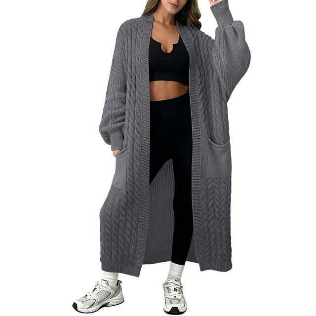 Comdrip Long Cardigans for Women! Long Cardigans for Women Open Front Cable Knit Cardigan Open Front Oversized Draped Sweater Outerwear Fall Cardigans for Women Grey XL