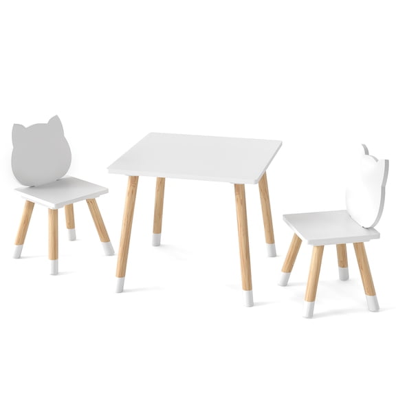 INFANS Kids Table and Chair Set, Toddler 3-Piece Round Table with 2 Chairs for Playing Eating Drawing Reading Art Crafts, Children Montessori Furniture for Kindergarten