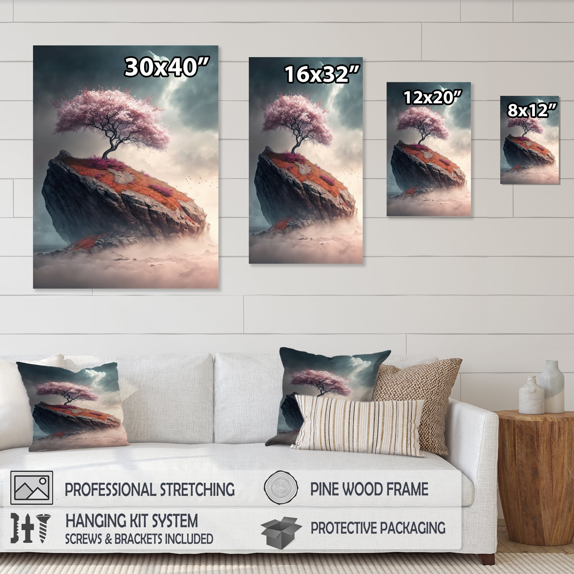 Designart A Lonely Cherry Blossom Tree On A Cliff Canvas Wall Art