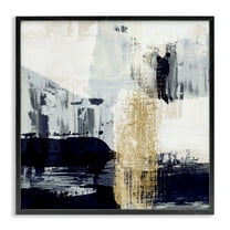 Stupell Industries Gold Paint Stroke Abstract Abstract Painting Black Framed Art Print Wall Art, 12 x 12