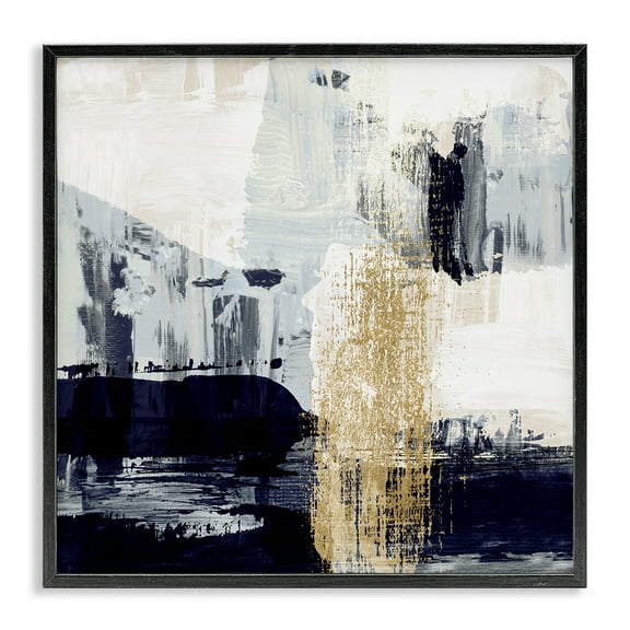 Stupell Industries Gold Paint Stroke Abstract Abstract Painting Black Framed Art Print Wall Art, 12 x 12
