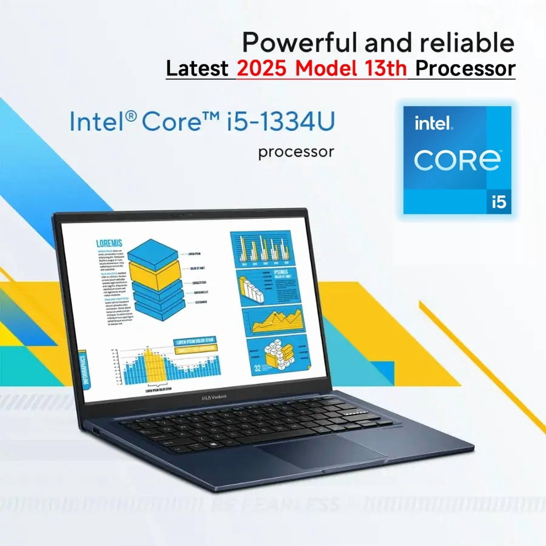 ASUS Vivobook 14" FHD Slim Laptop, Latest 10 Cores i5-1334U, Intel UHD Graphics, USB C, Webcam, 2025 model, Win11, Wireless Mouse