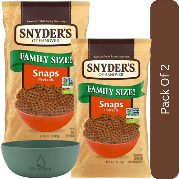 Snyder's of Hanover Snaps Pretzels, 16 oz Bag-2pk, With Olive Green Bowl By ValueNest