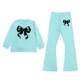 thumbnail image 2 of Kids Girls 2 Piece Set Textured Flower Applique Top & Elastic Waist Yellow Pants Soft Breathable Outfit Sky Blue Size 3-4 Years, 2 of 4