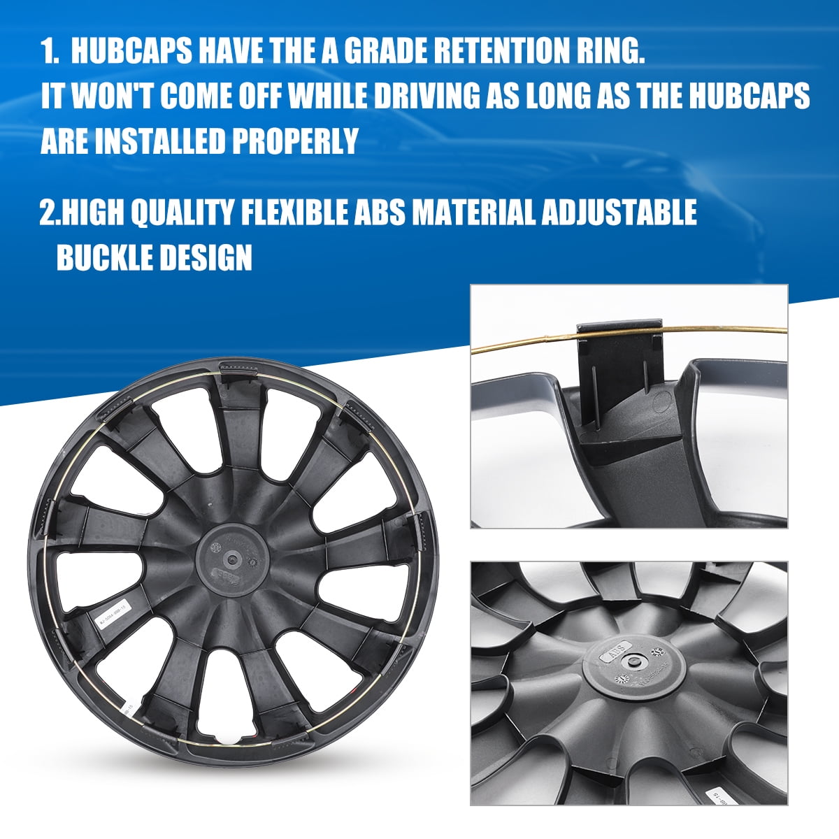 16" Black&Blue Hubcaps/Wheel Covers for Most Cars,Set of 4 Snap on Car Truck SUV Hub Cap,ABS&PC Material