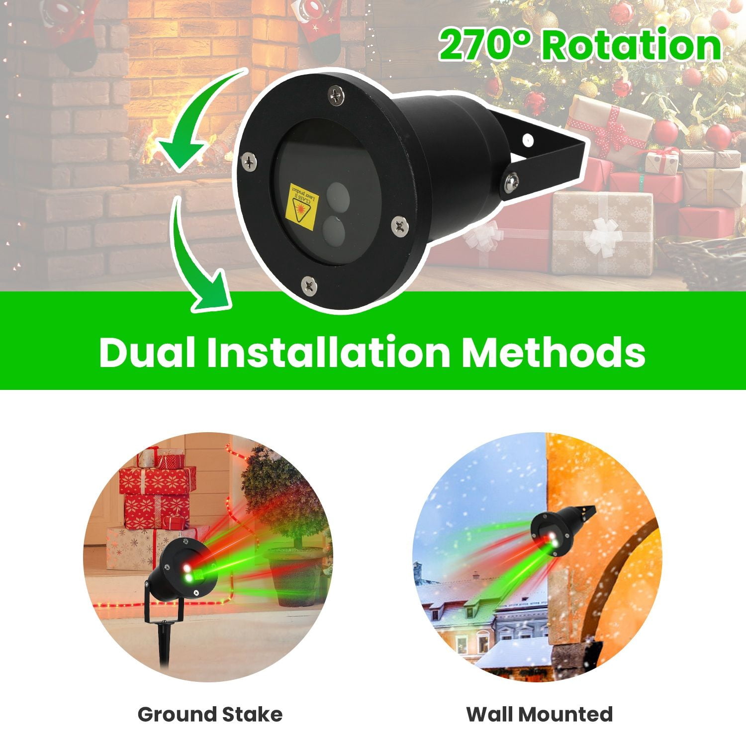 2-Color Laser Projector Light with Remote 33FT Coverage Red Green for Halloween Christmas Party Decor