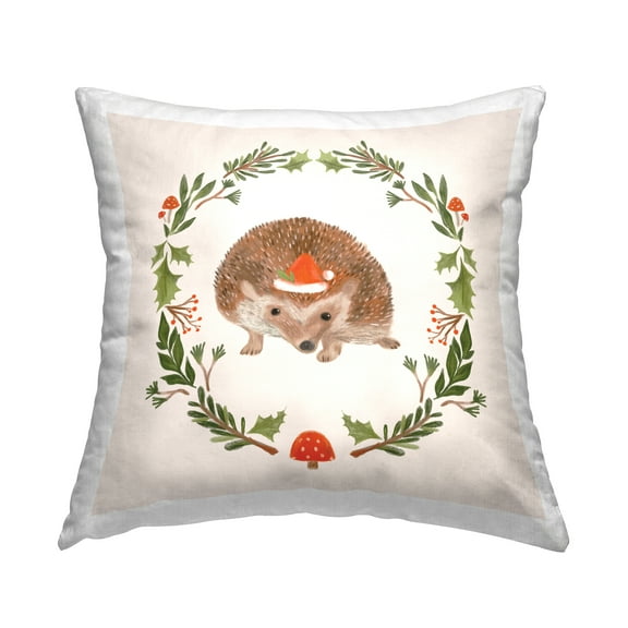 Stupell Industries Holiday Hedgehog Wreaf Decorative Printed Throw Pillow, 18 x 18