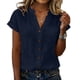 thumbnail image 2 of Craaazy Women's Casual V-Neck Blouse, Solid Color Cotton Linen Short Sleeve Top, Comfy Chest Pocket Shirts for Daily Wear Gifts, 2 of 6