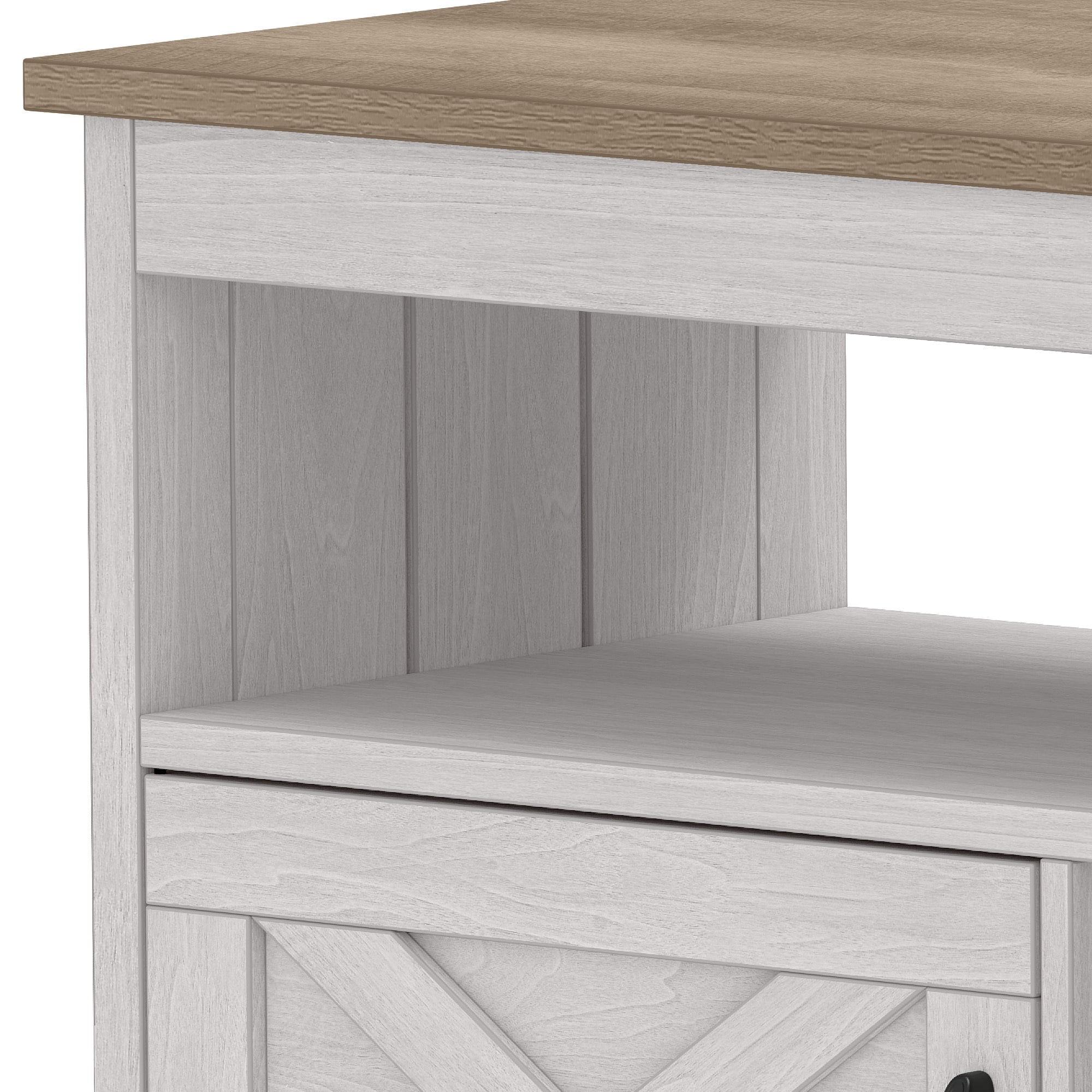Uforic 59 Inch Rustic TV Cabinet Fits 55/65 Inch TVs, with Side X-Brace Decor, Built-in Charging Station & Partitioned Open Storage Shelves, Home Living Room, Beige + White