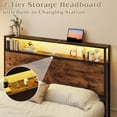 thumbnail image 2 of Fluest King Bed Frame with 2-Tier Storage Headboard, USB Port and LED Light, 4 Storage Drawers, Brown, 2 of 7