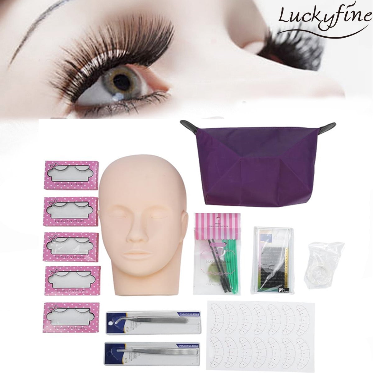 Yosoo 12pcs False Eyelashes Extension Practice Exercise Set