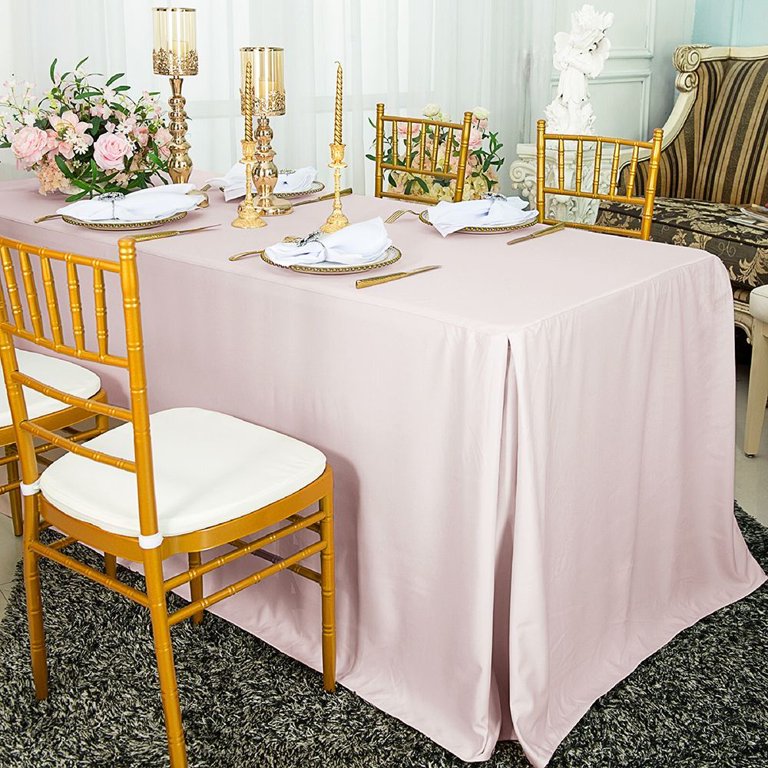 Wedding Linens Inc. 96x30x29(8 Ft) Rectangular Scuba (Wrinkle-Free)  Fitted Table Cover - Blush Pink 