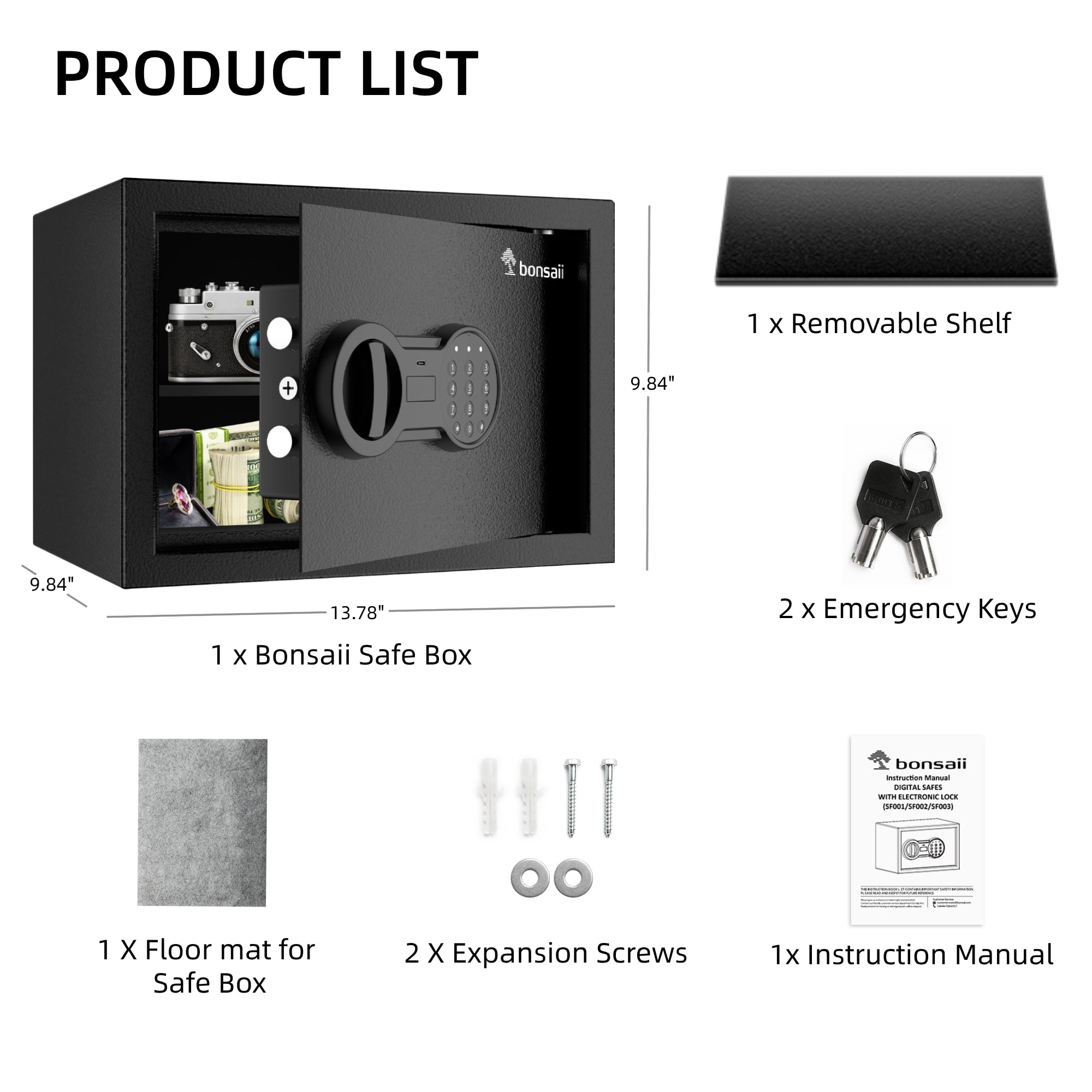 Bonsaii 0.6 Cubic Feet Safe Box with Electronic Digital Keypad for Home Office Hotel, Steel Lock Box with Removable Shelf for Cash Jewelry Documents