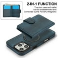 thumbnail image 6 of 2 in 1 Detachable Magnetic Phone Cases Compatible with iPhone 16 Pro, with Credit Card Holder, Classic Durable Premium PU Leather Kickstand Rugged Flip Cover for Women Men,  Blue, 6 of 8