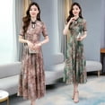 thumbnail image 2 of Robe Femme Motif Floral Mi-Longue Amincissante Manches Courtes Cheongsam Robe, 2 of 8