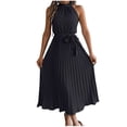 thumbnail image 2 of Antinious Women Elegant Round Neck Sleeveless Elastic Waist Pleated Soft Comfortable Dress, 2 of 5