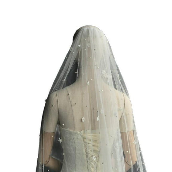 Wedding Veil for Wedding Party Studded Pearls Veil Head Scarf Photo