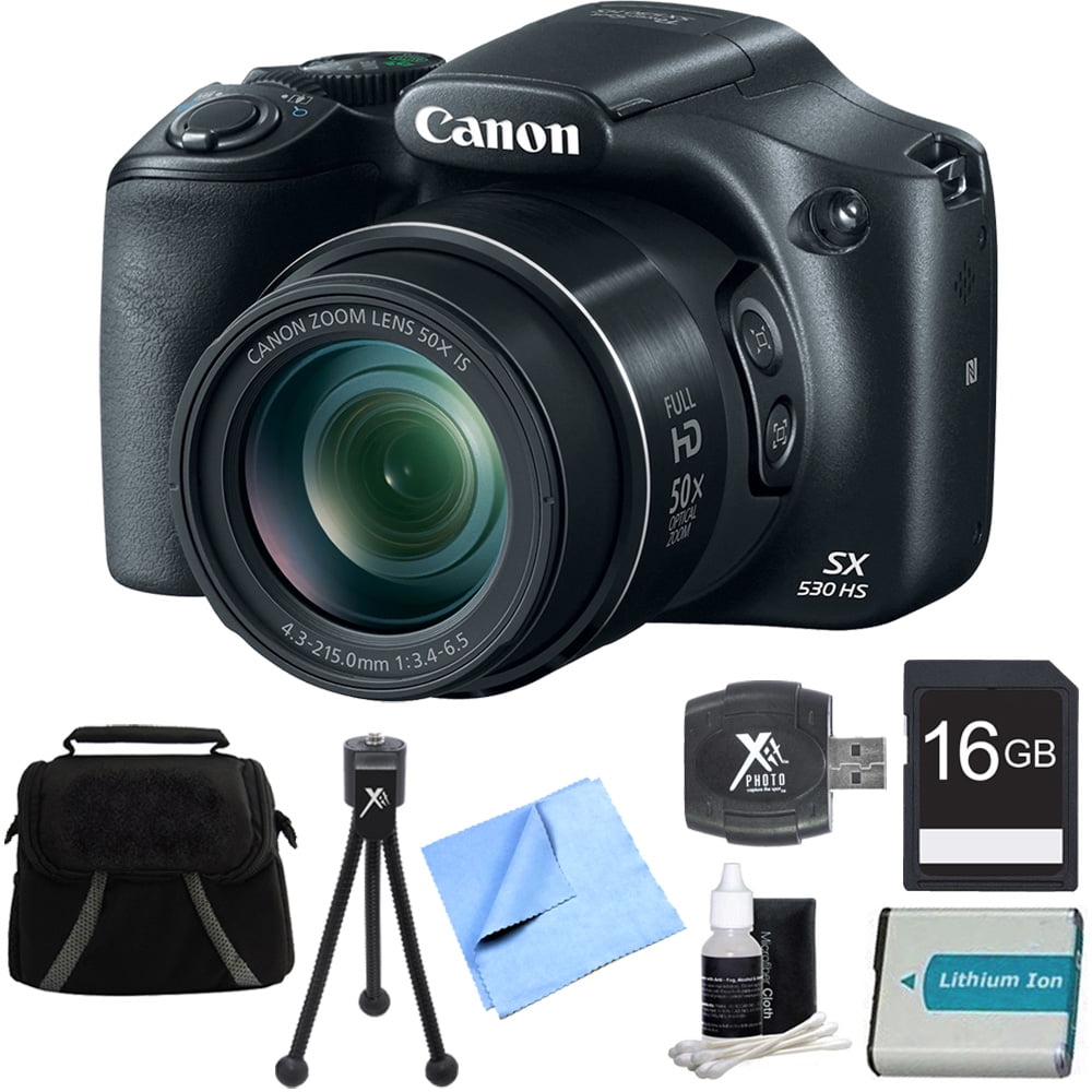 Canon PowerShot SX530 HS 16.0 MP 50x Opt Zoom 1080p Full HD Digital Camera  Black Bundle with 16GB Memory Card, Camera Bag for DSLR, 1150mah 