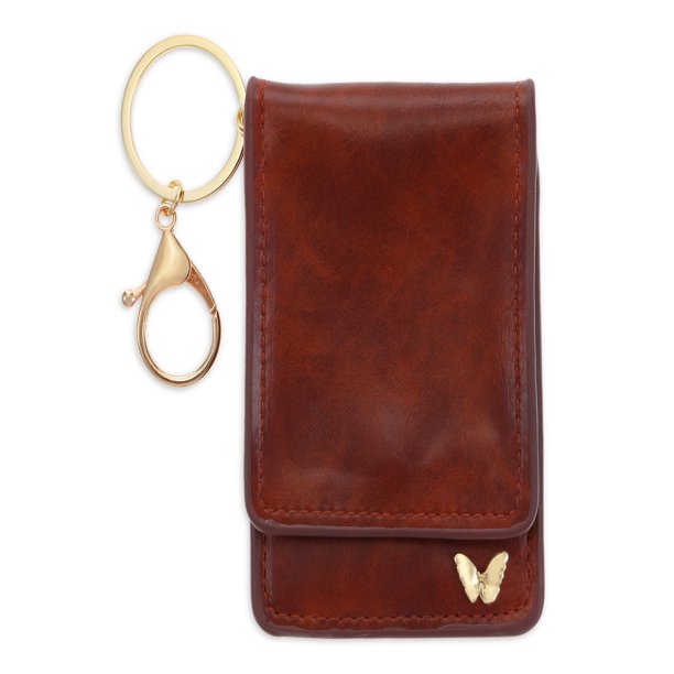 Women's Faux Leather ID Holder with Key Ring, Brown
