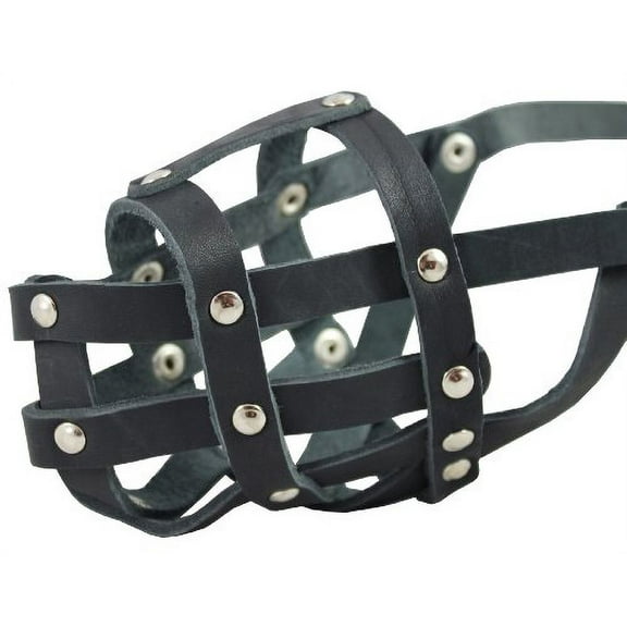 Real Leather Dog Basket Muzzle #104 Black - Amstaff (Circumference 11.8", Snout Length 3")