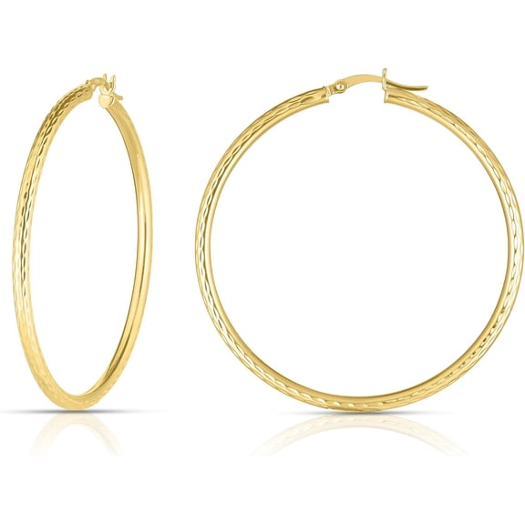 Floreo 10k Yellow Gold 35mm x 2.5mm Diamond Cut Round Tube Hoop Earrings