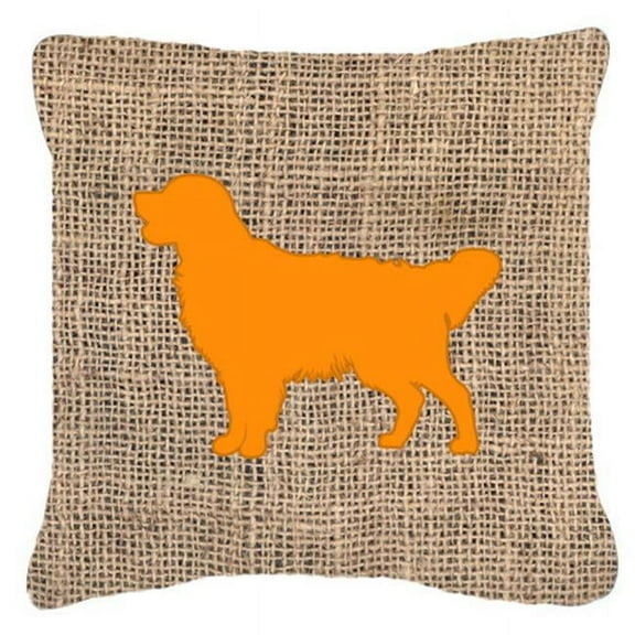 Golden Retriever Burlap and Orange Indoor & Outdoor Decorative Fabric Pillow - 18 x 18 in.