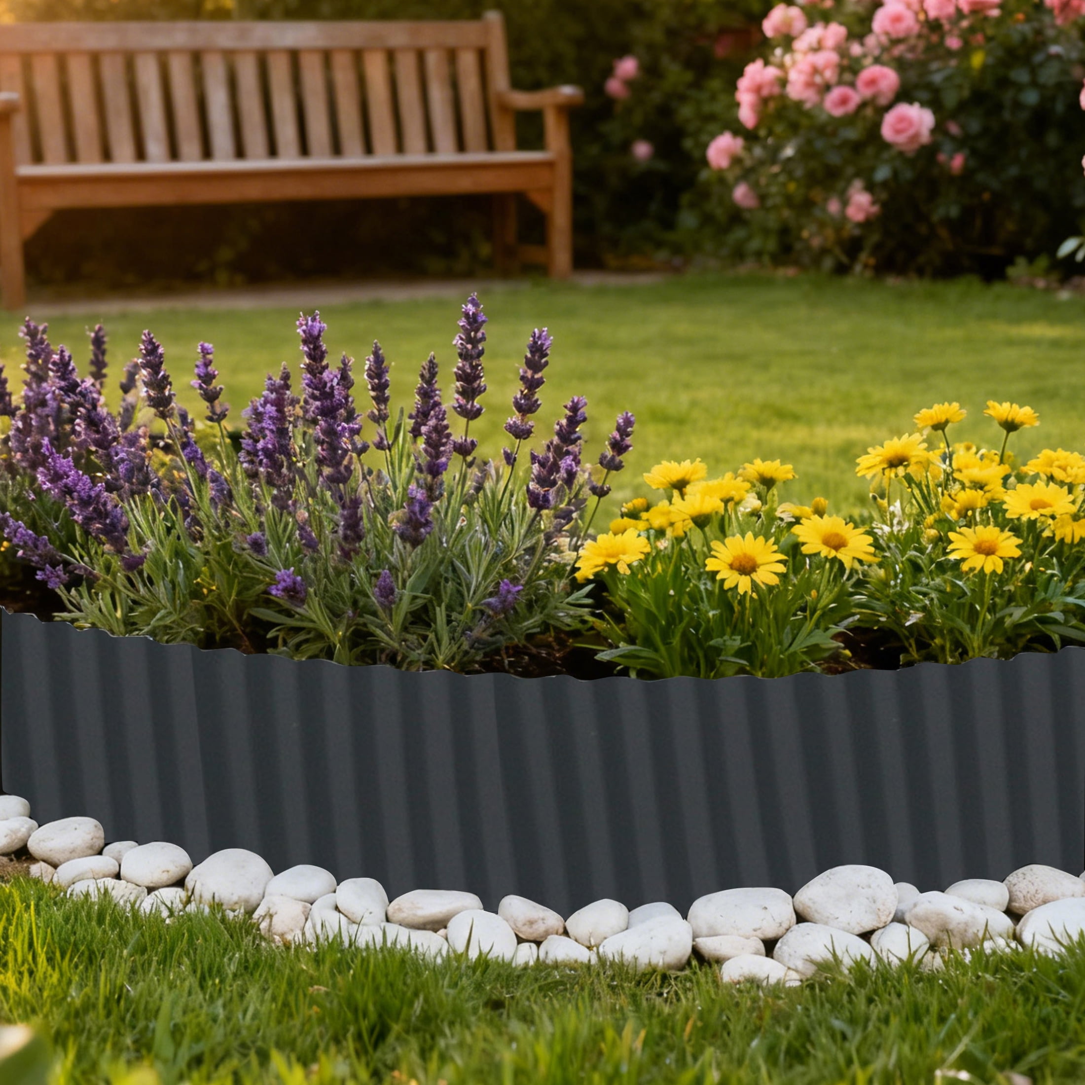 4W Galvanized Magnesium-Aluminum Garden Edging, 5.91" x 16.4' Corrugated Landscape Border, Flexible Gray Lawn and Yard Edging Strip for Flower Beds and Tree Rings