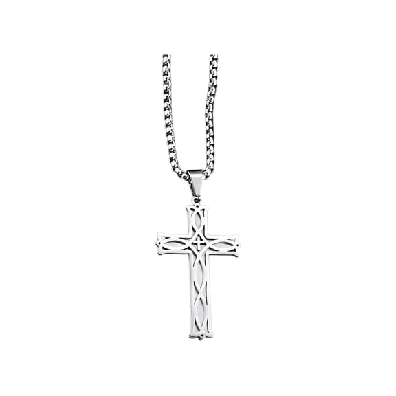 LEHOZIHEQ Cross Necklace for Men, Stainless Steel Plain Cross Pendant Necklace for Men Box Chain