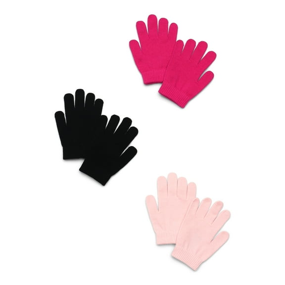 Wonder Nation Girls Ribbed Gloves, 3-Pack, Sizes 4-16 Years