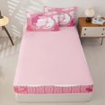 thumbnail image 4 of Manfei Pastel Cat Silhouette Zipper Twin Comforter Sets with Fitted Sheet and 2 Pillowcases, Grid Lattice Zipper Bedding Set, Pink White, Pink Reversible, 4pcs, 4 of 7