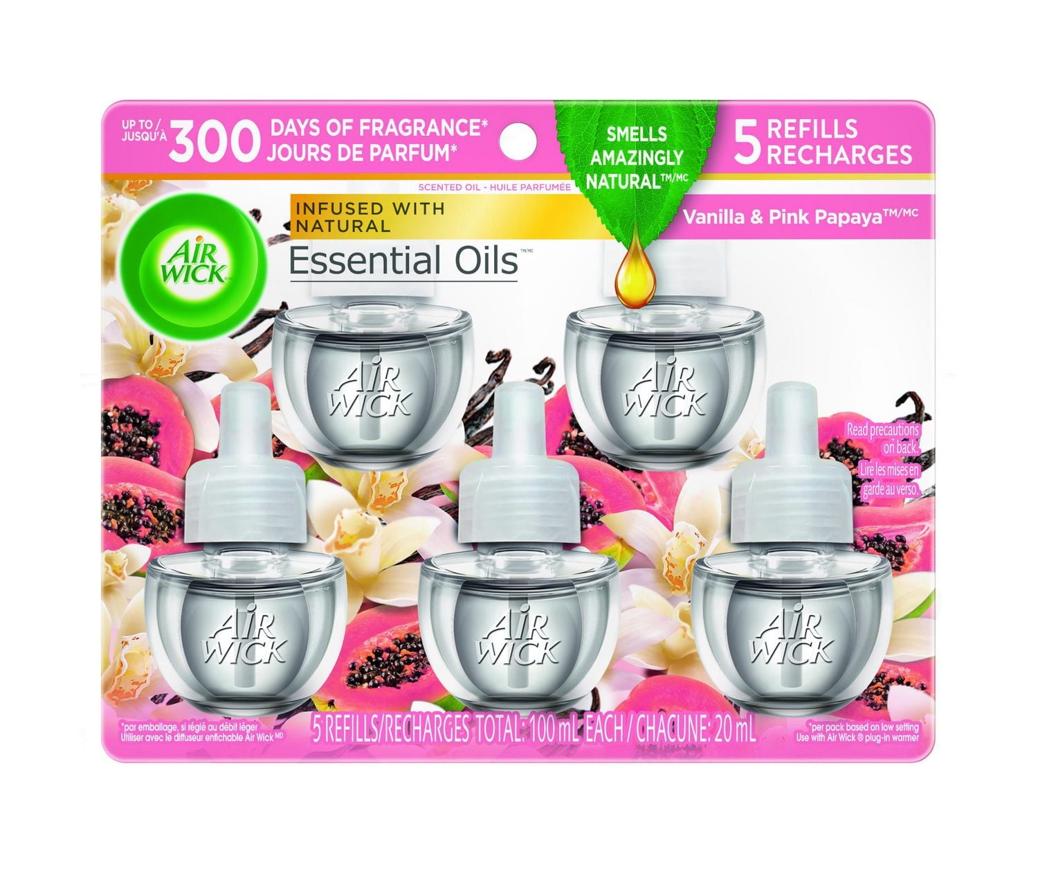 Air Wick Plug In Scented Oil, 5 Refills, Vanilla & Pink Papaya, (5x20mL), 5x20ml